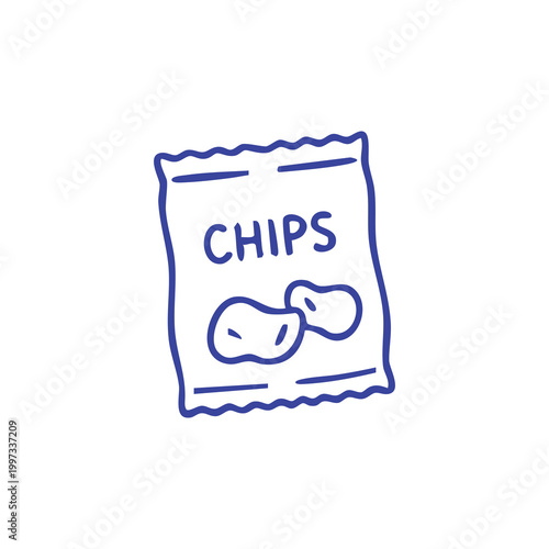 Hand drawn illustration of a potato chips snack bag.