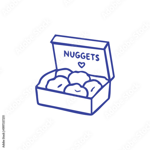 Hand drawn outline illustration of a box of chicken nuggets.