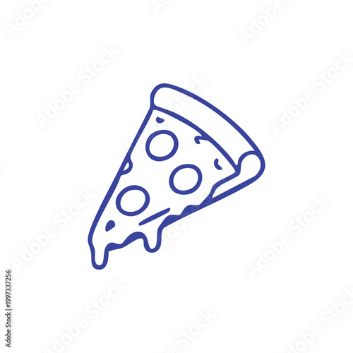 Minimalist hand drawn outline icon of a delicious pepperoni pizza slice.