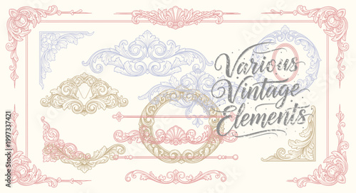 Vintage ornamental frame elements and decorative motifs