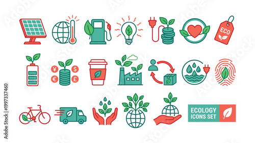 Eco friendly icons set for ecology and environment concepts  green and red colors
