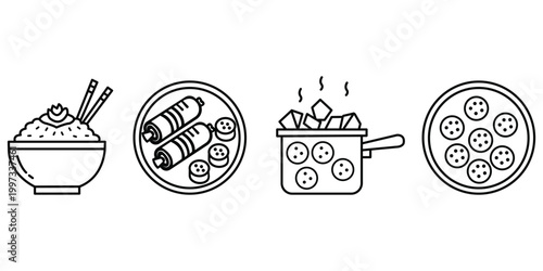 Culinary Delights: A collection of simple line illustrations presents a variety of appetizing dishes, offering a glimpse into the art of food and culinary exploration.