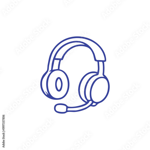 Minimalist outline icon of a customer service headset with microphone.