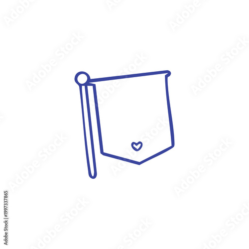Minimalist outline icon of a pennant flag with a small heart symbol.