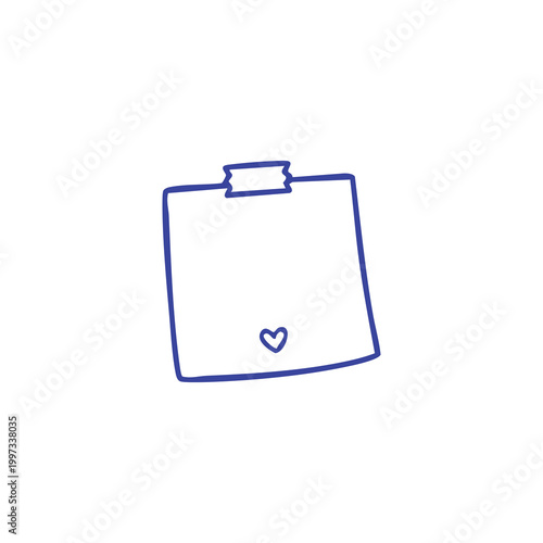 Hand drawn sticky note with a small heart icon doodle.