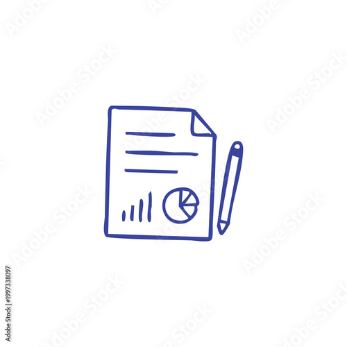 Hand drawn doodle icon of a document with charts and a pencil.