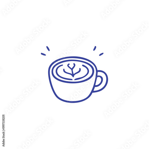 Minimalist outline icon of a cup of coffee with latte art.