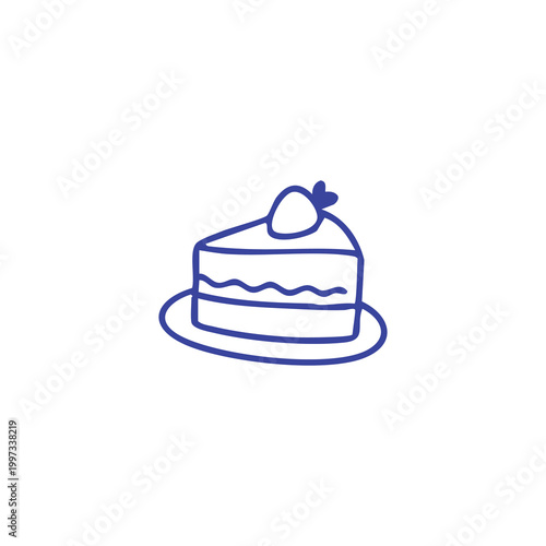 Simple Hand Drawn Illustration of a Slice of Strawberry Cake.