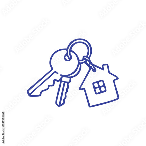 Outline icon of house keys with a small home shaped keychain.