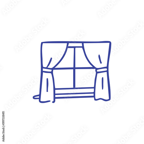 Simple hand drawn sketch of a window with curtains.