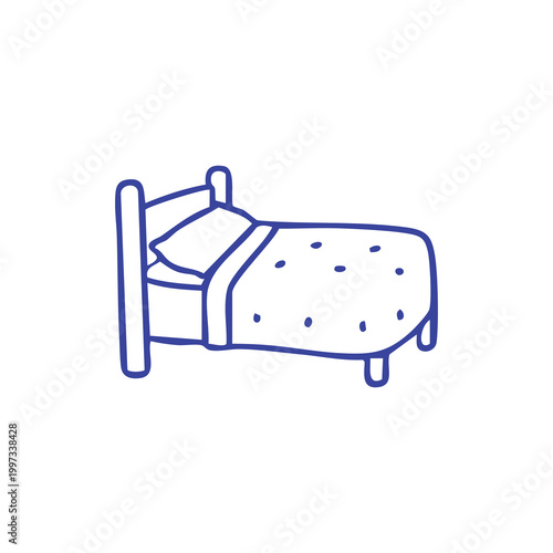 Hand drawn doodle illustration of a cozy single bed.