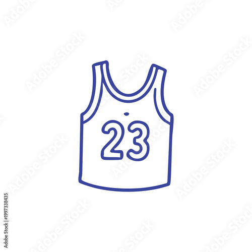 Minimalist outline icon of a basketball jersey with number twenty three.