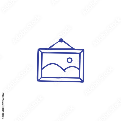 Hand drawn doodle of a framed picture with a landscape.