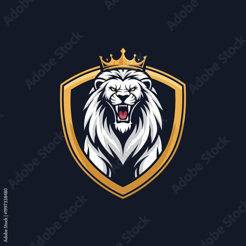 Majestic Lion Head with Crown Emblem - Fierce King of the Jungle Logo
