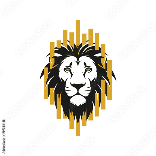 Majestic Lion Head with Golden Bars - Symbol of Strength, Power, and Success