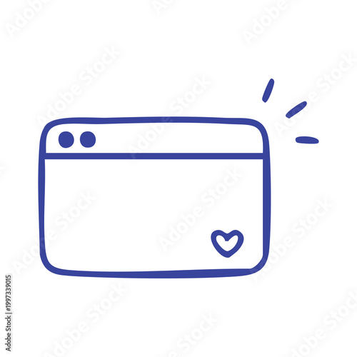 Hand drawn browser window icon with a heart symbol.