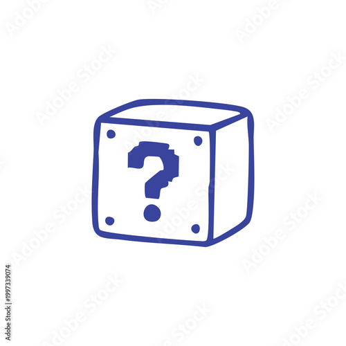 Doodle style hand drawn mystery block icon.