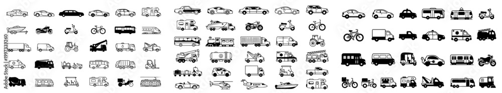 Fototapeta premium Luxury Minimal Vehicle Icon Set with 85 Premium Thin Line Silhouettes in Editorial Style