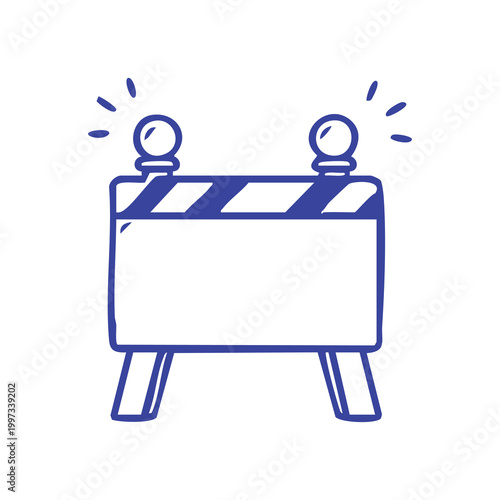 Hand drawn illustration of a road construction barrier with warning lights.