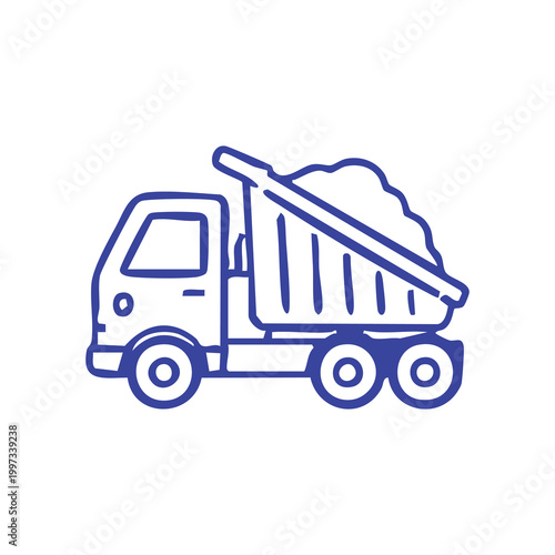 Hand drawn illustration of a heavy duty construction dump truck icon.