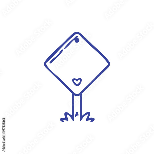 Simple Hand Drawn Illustration of a Blank Road Sign with a Small Heart.