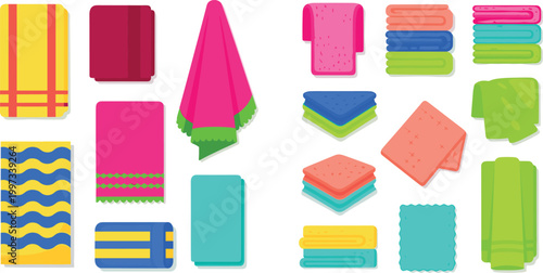 Bright and Colorful Towel Set Featuring Various Patterns and Sizes for Bathing, Household Linens, and Home Decor