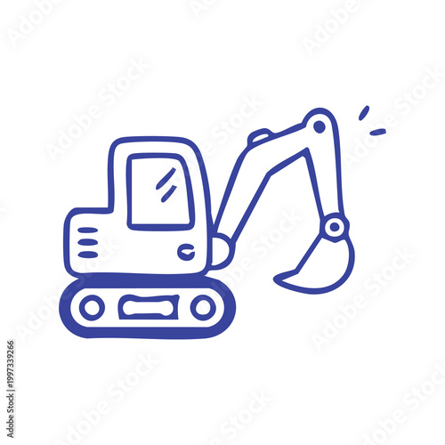 Hand drawn illustration of a small construction excavator.