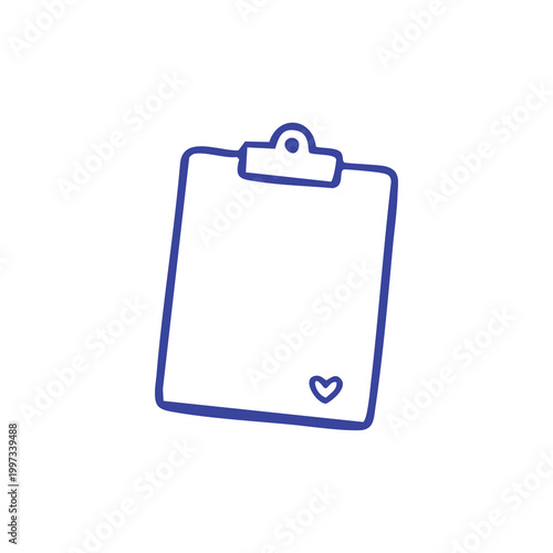 Doodle style clipboard icon with a small heart symbol.
