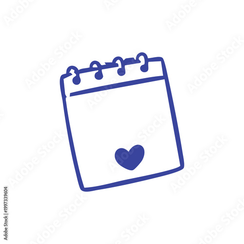 Hand drawn doodle of a spiral bound calendar with a heart icon.