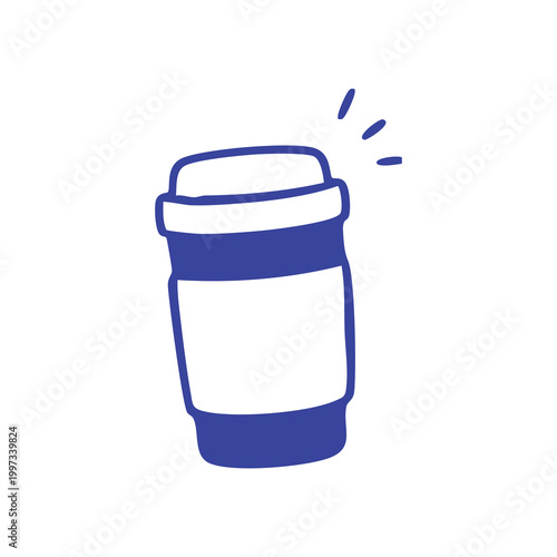 Hand drawn doodle style blue coffee cup icon.