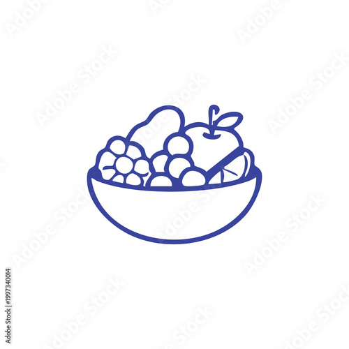 Minimalist hand drawn line art illustration of a fruit bowl.