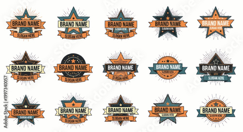 Collection of Vintage Style Brand Name Logos and Emblems.