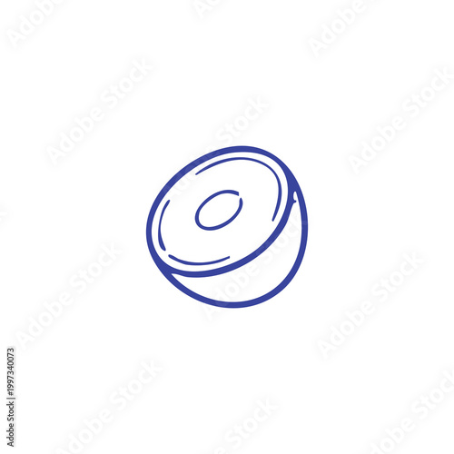 Minimalist hand drawn line art illustration of a halved fruit.