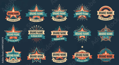 Collection of Vintage Retro Style Emblems and Badges with Brand Name Text.