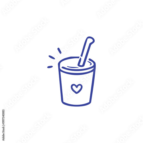 Hand drawn doodle of a yogurt cup with a spoon.