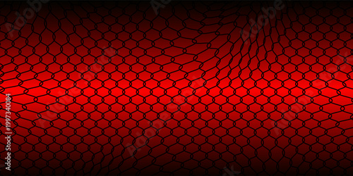Industrial Red and Black Chain Link Fence Texture Background with Central Glow. Vector Illustration