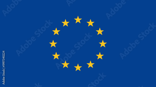 European Union Flag with Circle of Stars on Blue Background, EU Symbol Illustration