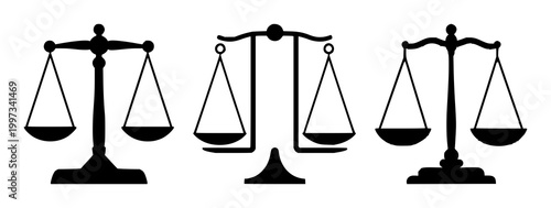 Ethical AI balance scales set with solid black icon, white background featuring balance, scales, AI symbol with justice and technology