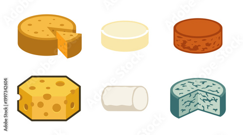vector A delicious and diverse selection of six popular cheese types from around the world.