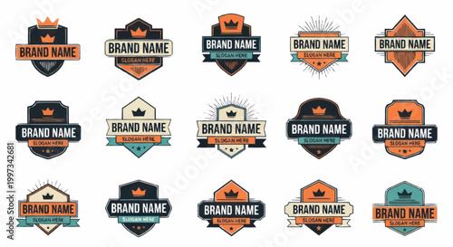 Collection of Vintage Style Brand Name Logos and Emblems.