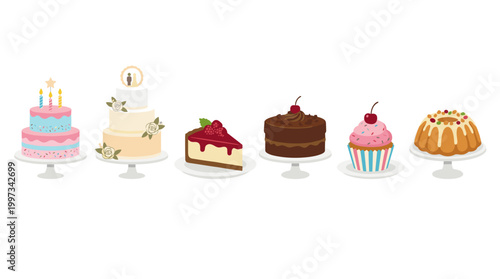 vector A delectable assortment of six delicious cakes and desserts perfect for celebrations.