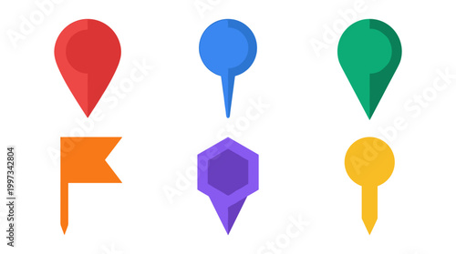 vector A vibrant group of colorful map pins and location markers is displayed for navigation concepts.