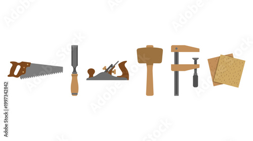 vector An essential collection of woodworking tools is thoughtfully arranged for crafting and construction tasks.