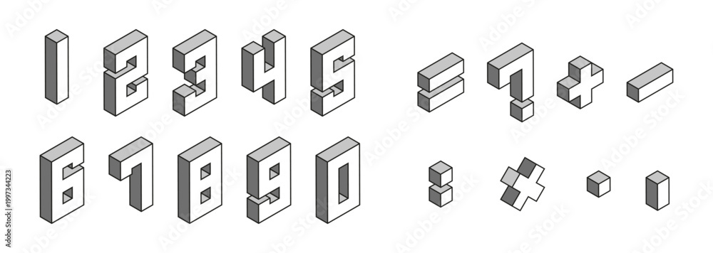 Obraz premium Isometric numbers and mathematical symbols.