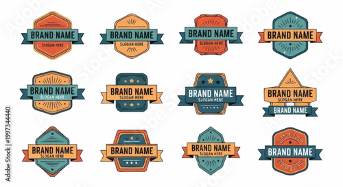 Collection of Retro Style Brand Name Badges and Emblems.