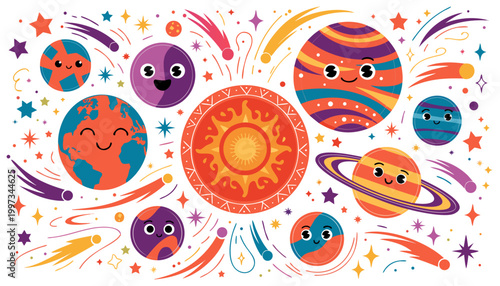 Minimalist Cartoon Galaxy Illustration Set.eps