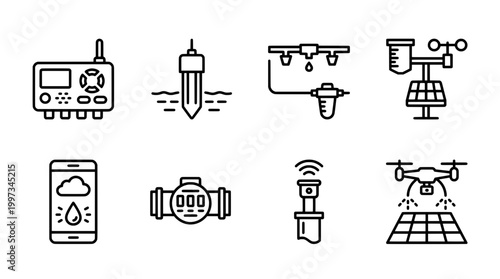 Modern irrigation system icons smart farming technology elements