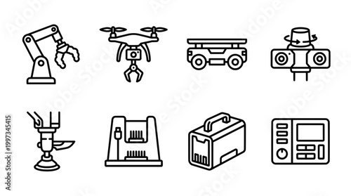 Robotics and technology icons vector set for innovation and industry