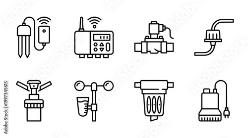 Set of irrigation system icons for smart gardening applications