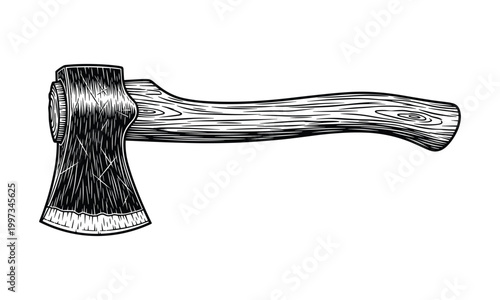 Old sharp axe vector illustration. hand-drawn vintage style sketch of woodsman tool.